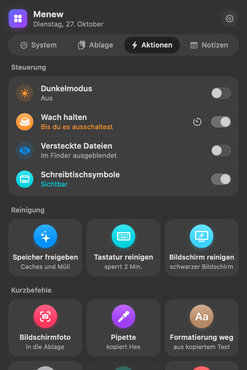 Raster mit Schnellaktionen