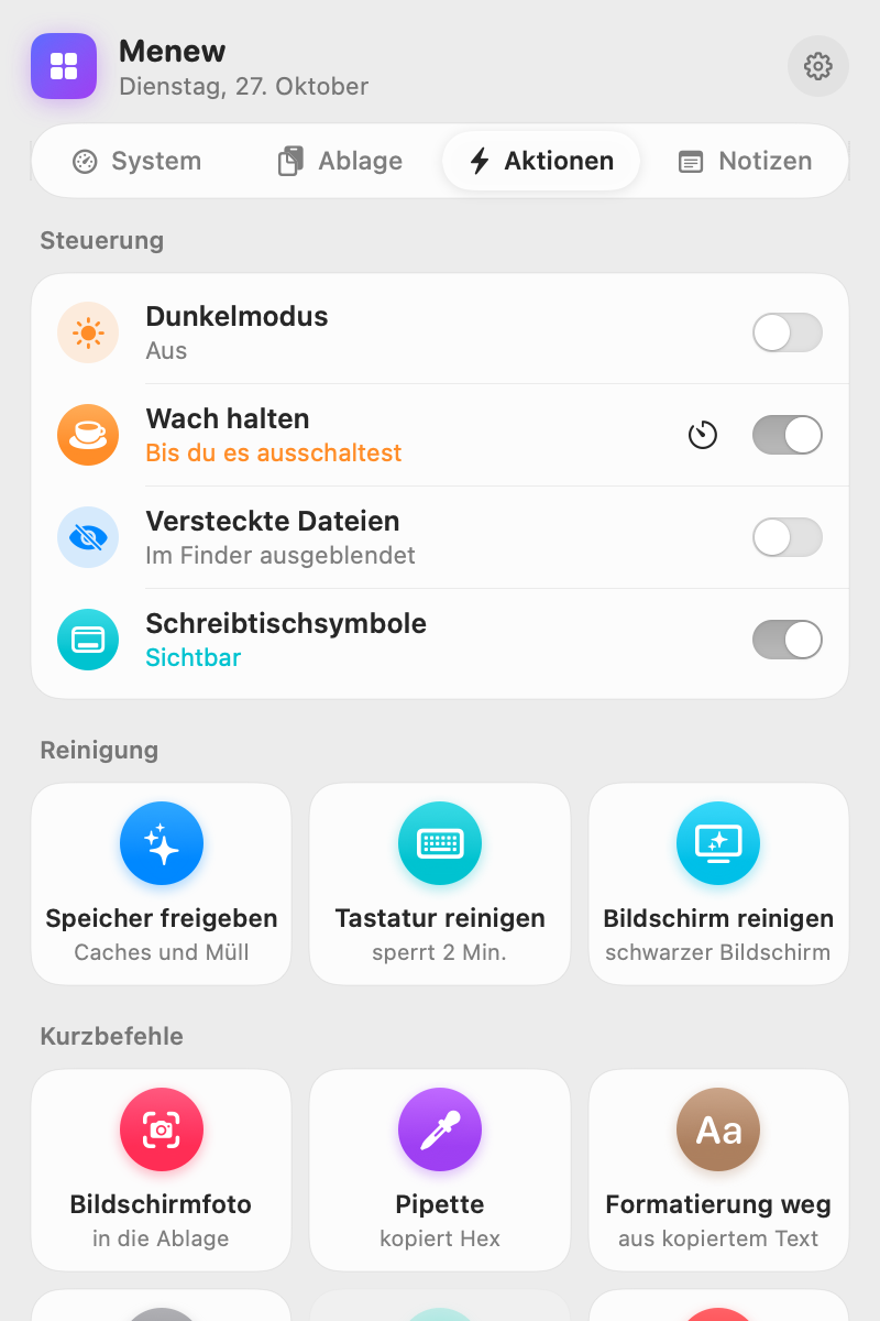 Raster mit Schnellaktionen
