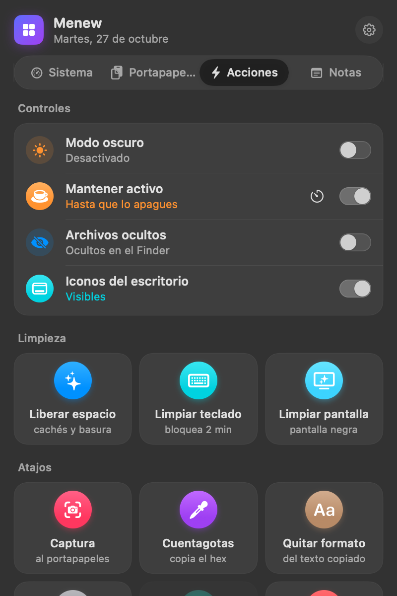 Cuadrícula de acciones rápidas