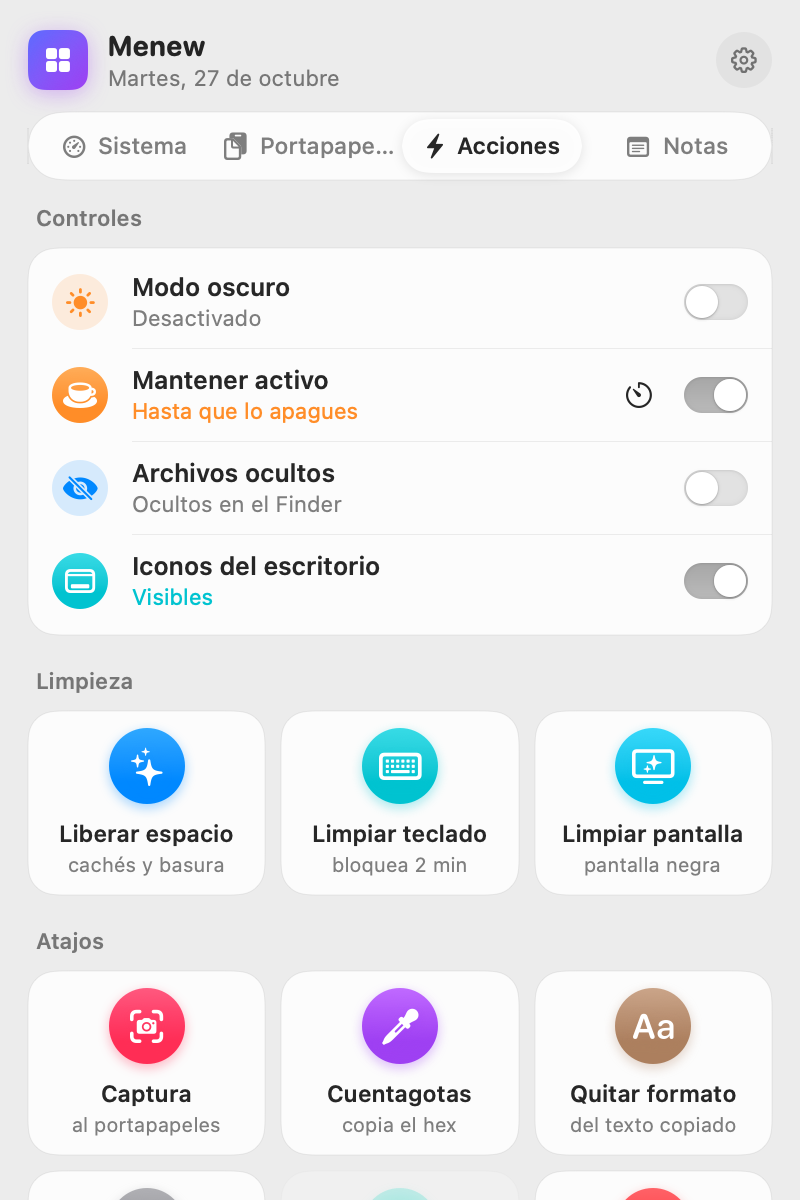 Cuadrícula de acciones rápidas