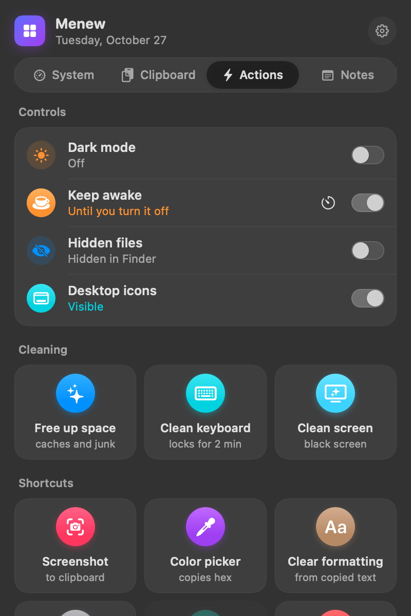 Quick actions grid