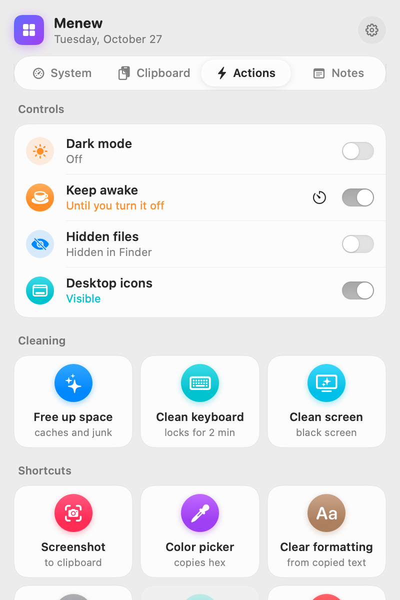 Quick actions grid